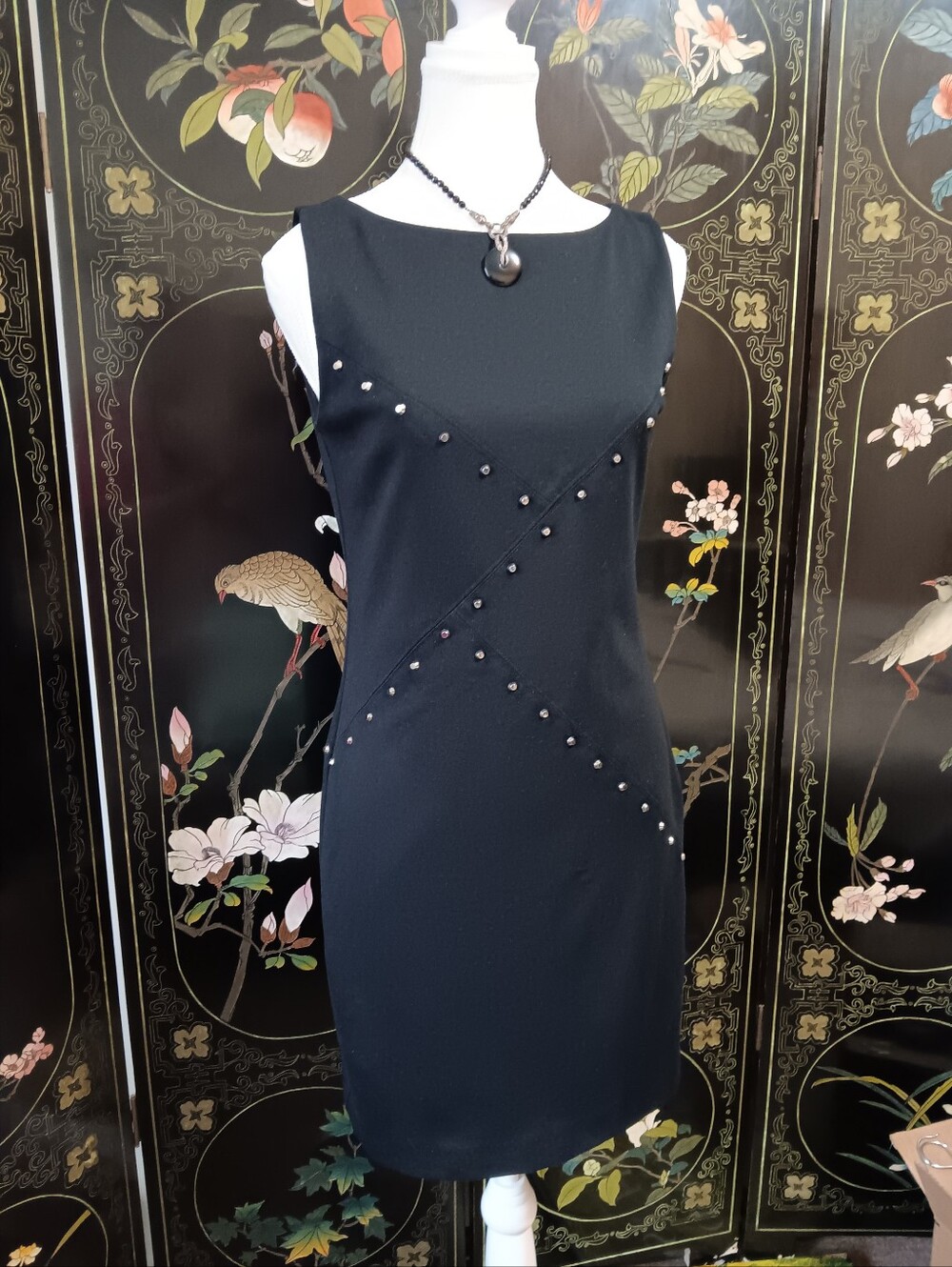 Michael Kors Sleeveless Black Beaded Sheath Dress